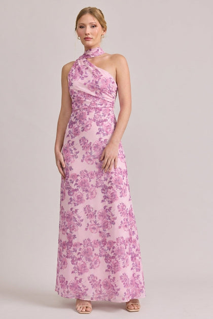 Imani Chiffon Floral Print Dress | Made To Order | Perfect Pink Blossom