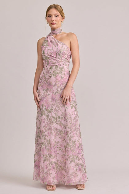 Imani Chiffon Floral Print Dress | Made To Order | Perfect Pink Meadow Blooms