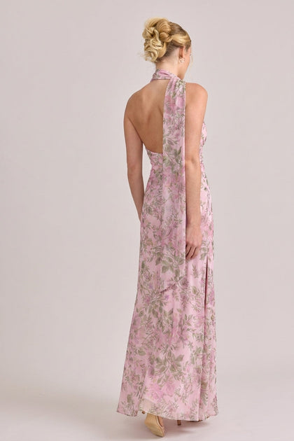 Imani Chiffon Floral Print Dress | Made To Order | Perfect Pink Meadow Blooms