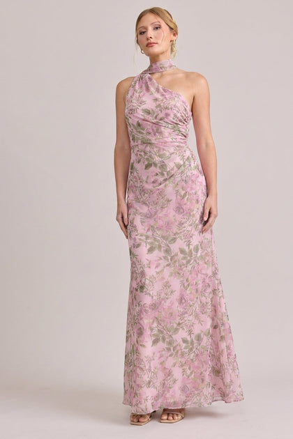 Imani Chiffon Floral Print Dress | Made To Order | Perfect Pink Meadow Blooms