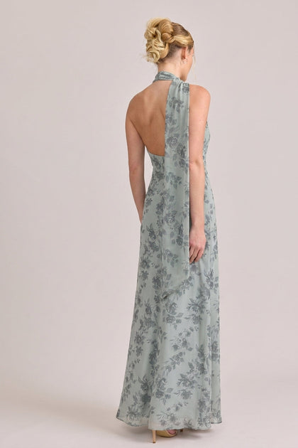 Imani Chiffon Floral Print Dress | Made To Order | Sage Bouquet