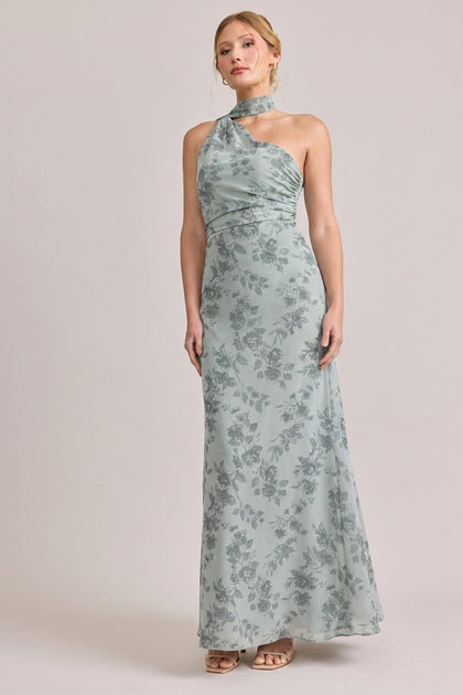Imani Chiffon Floral Print Dress | Made To Order | Sage Bouquet