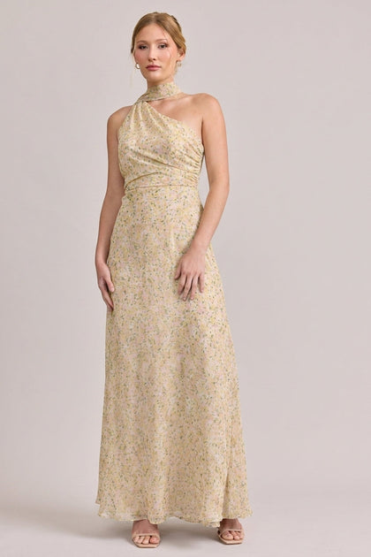 Imani Chiffon Floral Print Dress | Made To Order | Yellow Posey