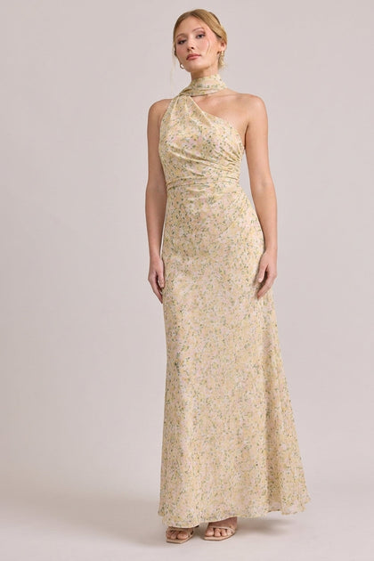 Imani Chiffon Floral Print Dress | Made To Order | Yellow Posey