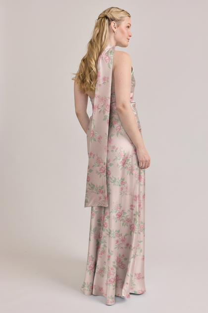 Imani Satin Floral Print Dress | Made To Order | Blushing Bride Bouquet