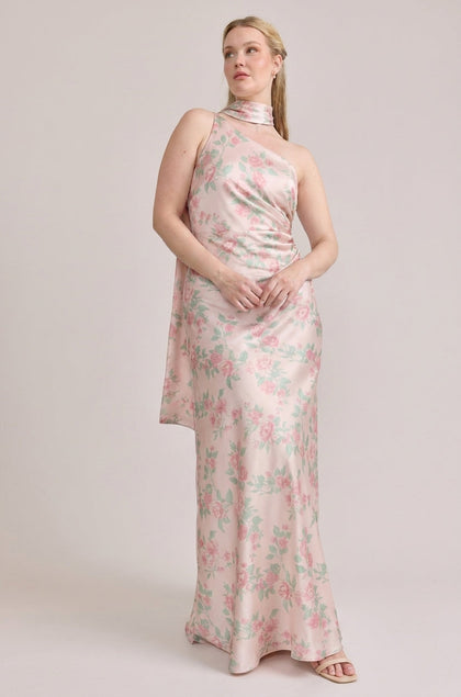 Imani Satin Floral Print Dress | Made To Order | Blushing Bride Bouquet