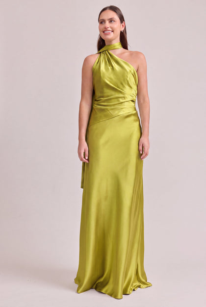 Imani Satin Dress | Made To Order | Chartreuse