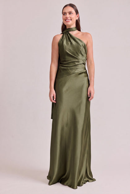 Imani Satin Dress | Made To Order | Deep Olive