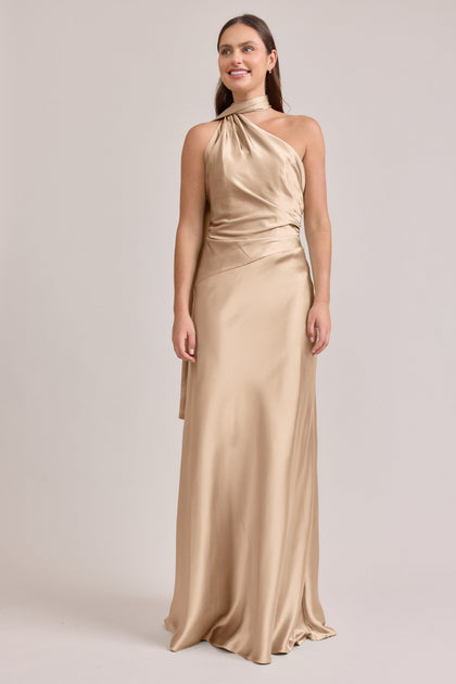Imani Satin Dress | Made To Order | Honey Beige