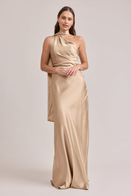 Imani Satin Dress | Made To Order | Honey Beige