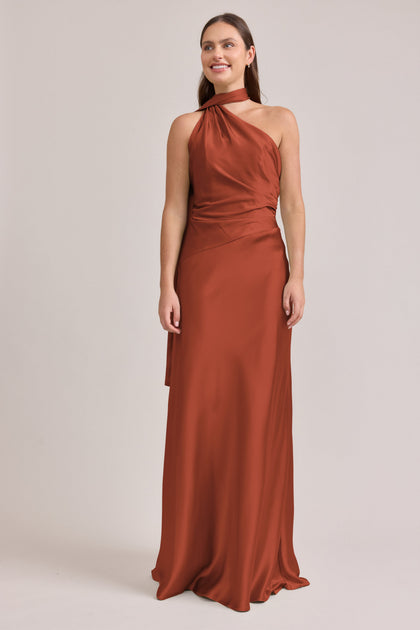 Imani Satin Dress | Made To Order | Rust