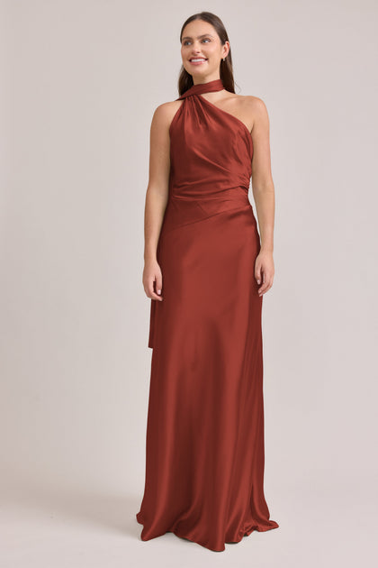 Imani Satin Dress | Made To Order | Terracotta Rust
