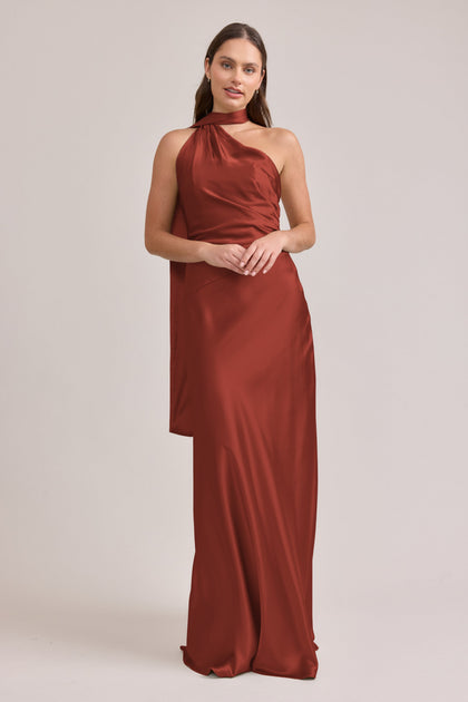 Imani Satin Dress | Made To Order | Terracotta Rust