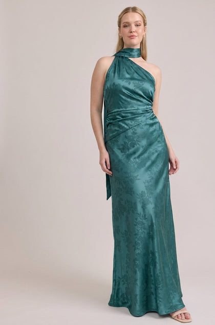 Imani Satin Floral Print Dress | Made To Order | Classic Emerald Bouquet