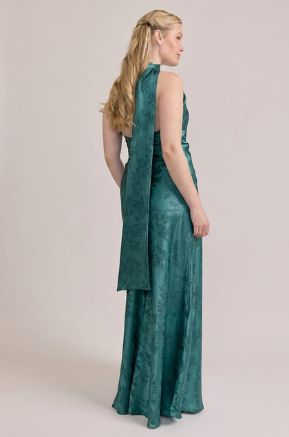 Imani Satin Floral Print Dress | Made To Order | Classic Emerald Bouquet