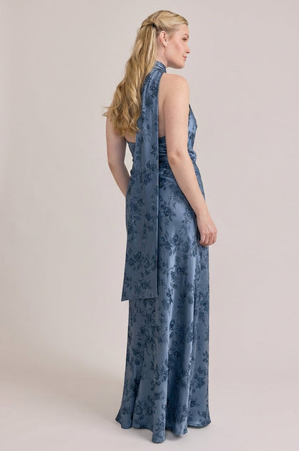 Imani Satin Floral Print Dress | Made To Order | Indie Blue Bouquet