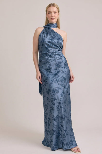 Imani Satin Floral Print Dress | Made To Order | Indie Blue Bouquet