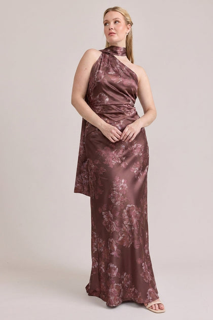 Imani Satin Floral Print Dress | Made To Order | Mahogany Blooms