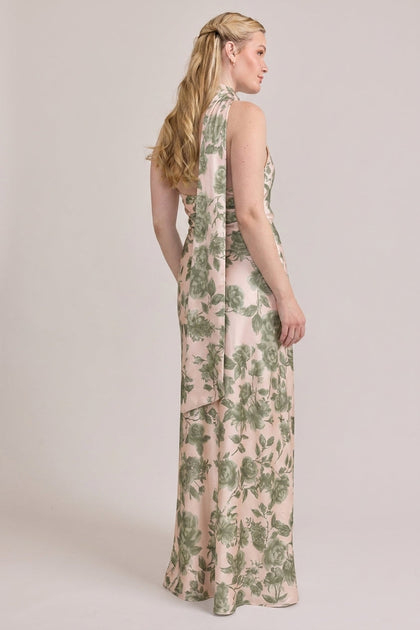 Imani Satin Floral Print Dress | Made To Order | Moss Garden