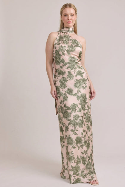 Imani Satin Floral Print Dress | Made To Order | Moss Garden