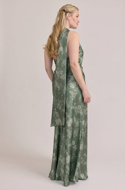 Imani Satin Floral Print Dress | Made To Order | Olive Bouquet