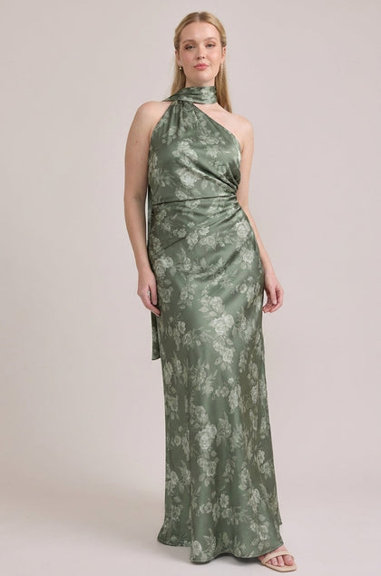 Imani Satin Floral Print Dress | Made To Order | Olive Bouquet