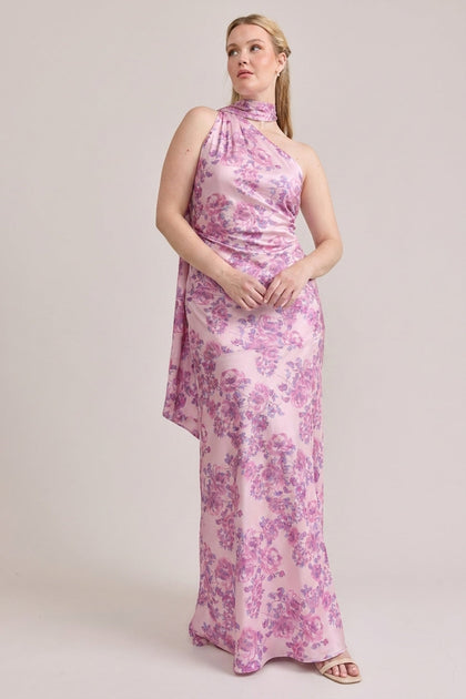 Imani Satin Floral Print Dress | Made To Order | Perfect Pink Blossom
