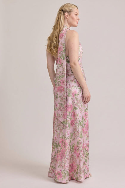 Imani Satin Floral Print Dress | Made To Order | Perfect Pink Meadow Blooms