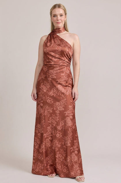 Imani Satin Floral Print Dress | Made To Order | Rust Bouquet
