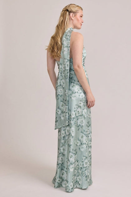 Imani Satin Floral Print Dress | Made To Order | Sage Blossom