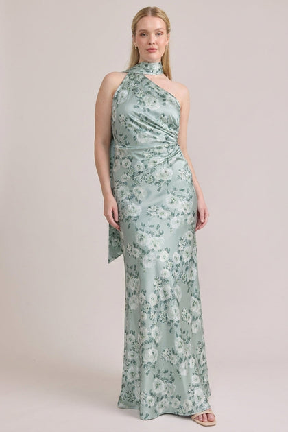 Imani Satin Floral Print Dress | Made To Order | Sage Blossom