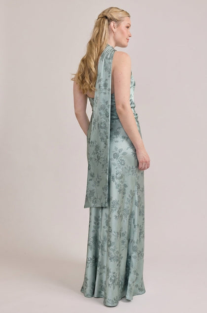 Imani Satin Floral Print Dress | Made To Order | Sage Bouquet