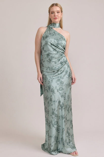 Imani Satin Floral Print Dress | Made To Order | Sage Bouquet