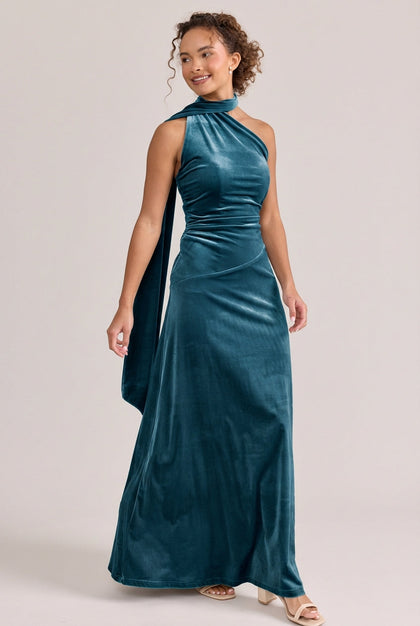 Imani Velvet Dress | Made To Order | Desert Blue