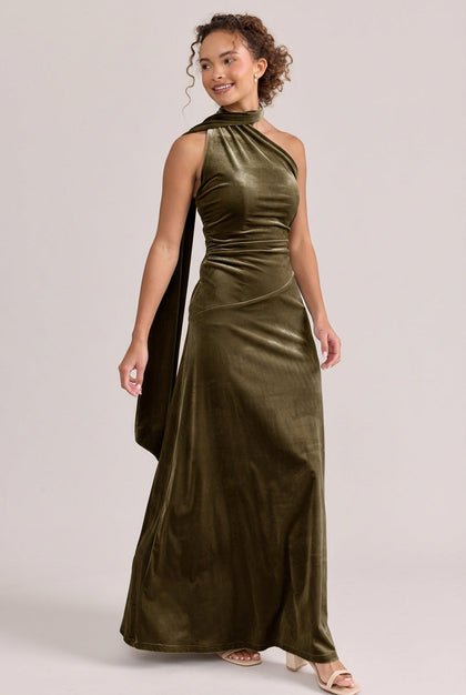 Imani Velvet Dress | Made To Order | Olive