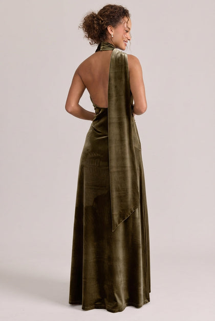 Imani Velvet Dress | Made To Order | Olive