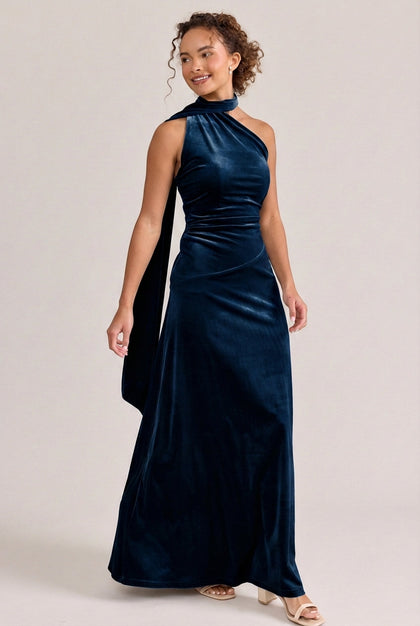 Imani Velvet Dress | Made To Order | Navy Blue