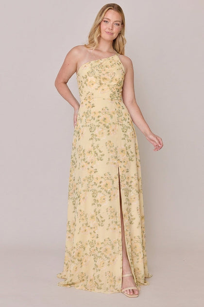 Inez Chiffon Floral Print Dress | Made To Order | Pale Yellow Blossom
