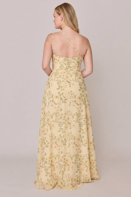 Inez Chiffon Floral Print Dress | Made To Order | Pale Yellow Blossom
