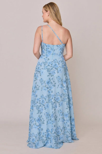 Inez Chiffon Floral Print Dress | Made To Order | Sky Blue Blossom