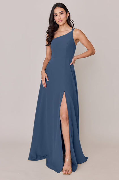 Inez Chiffon Dress | Made To Order | Dusty Blue