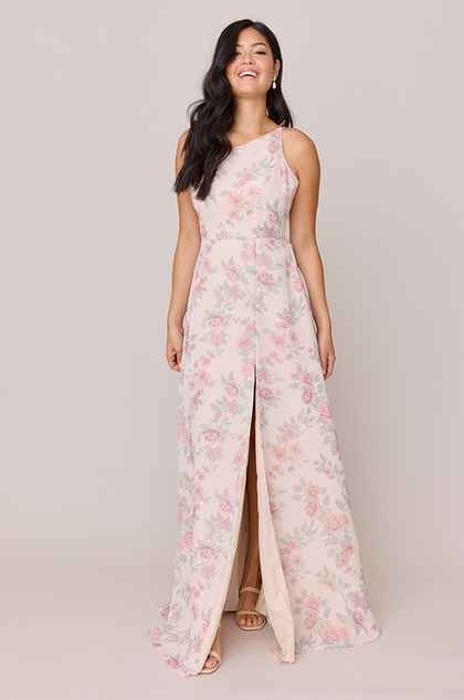 Inez Chiffon Floral Print Dress | Made To Order | Blushing Bride Bouquet