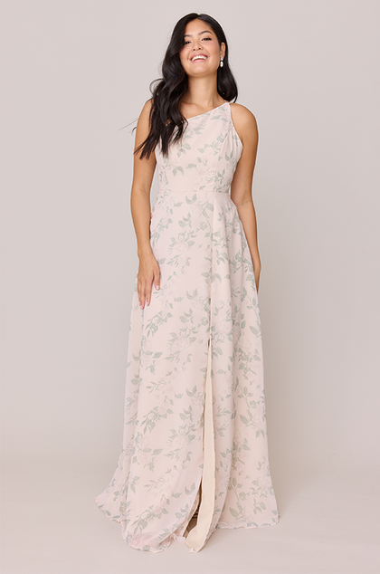Inez Chiffon Floral Print Dress | Made To Order | Champagne Bouquet