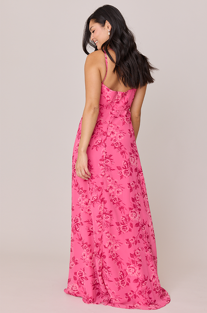 Inez Chiffon Floral Print Dress | Made To Order | Malibu Pink Bouquet