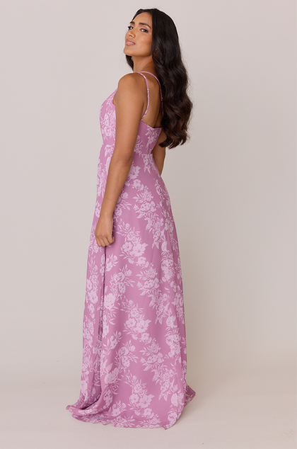 Inez Chiffon Floral Print Dress | Made To Order | Mauve Pink Bouquet