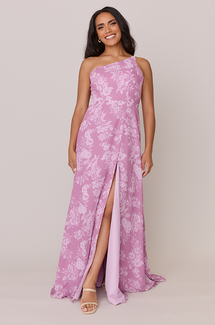 Inez Chiffon Floral Print Dress | Made To Order | Mauve Pink Bouquet