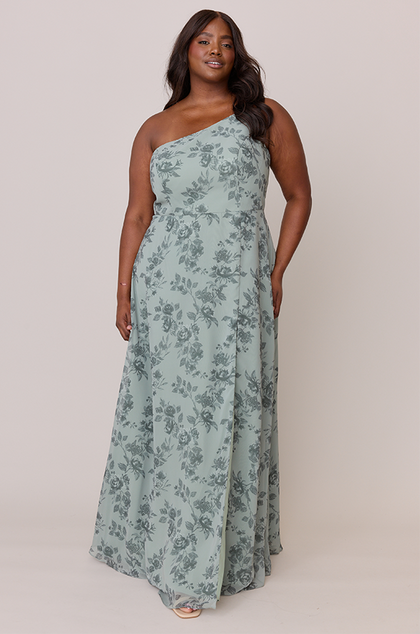 Inez Chiffon Floral Print Dress | Made To Order | Sage Bouquet