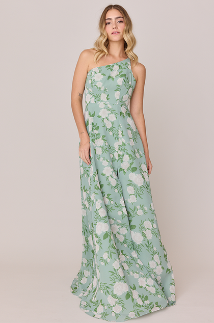 Inez Chiffon Floral Print Dress | Made To Order | Sage Multi Bouquet