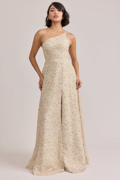 Inez Chiffon Floral Print Dress | Made To Order | Yellow Posey