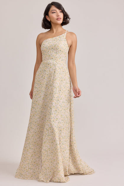 Inez Chiffon Floral Print Dress | Made To Order | Yellow Posey